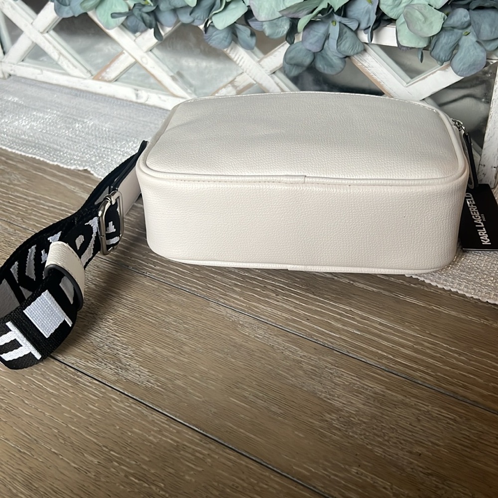Karl Lagerfeld White Crossbody camera bag + guitar Strap Silver Hardware Dustbag - Picture 6 of 10